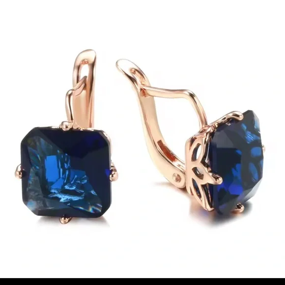 London Blue Topaz and 14k/585 Rose Gold Women's Earrings - Picture 3 of 3